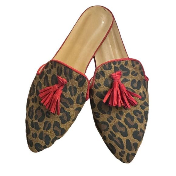 Leopard and Red Tassel Slides Sz 39/8 - Picture 2 of 6